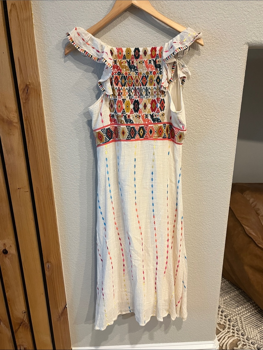 Altar'd State White Dress with Multicolor Embroidered Yoke